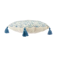 Blue Tasseled Outdoor Pillow, 18x18 in