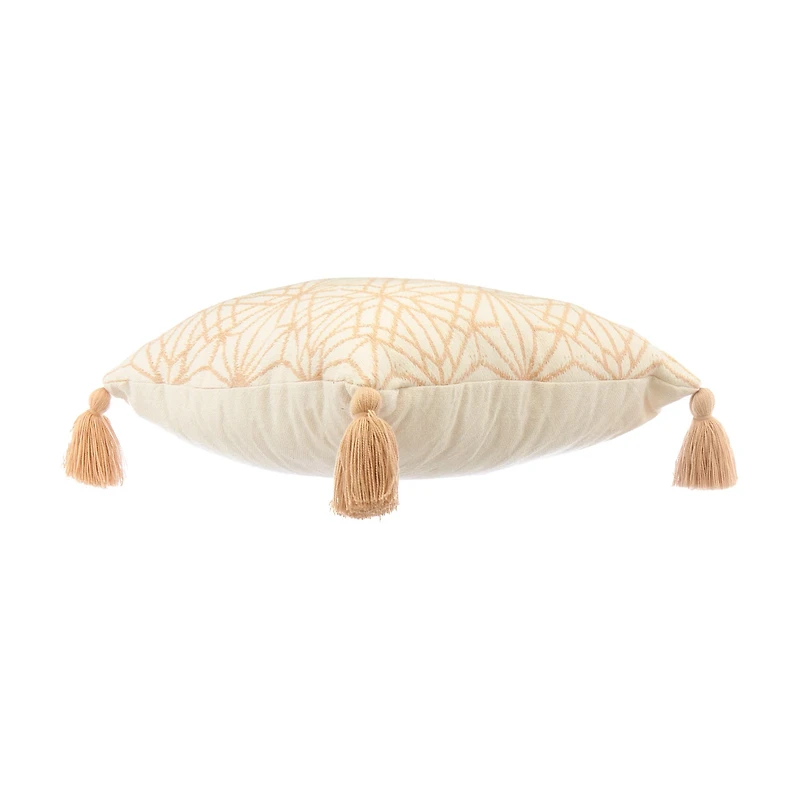 Beige Tasseled Outdoor Pillow, 18x18 in