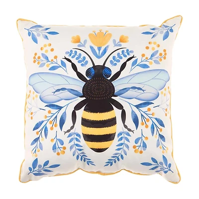 Bee Printed Outdoor Pillow, 18x18 in