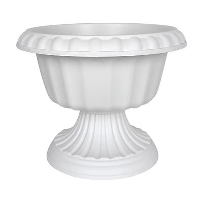 White Plastic Urn Planter, 18 in