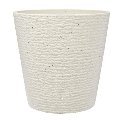 White Round Graved Planter, 12 in