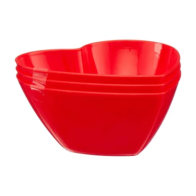 Valentine's Day Plastic Heart Bowl, Red, 3 ct