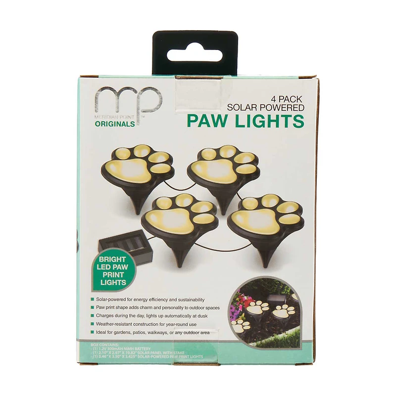 Meridian Point Originals Solar Powered Paw Lights, 4 pk