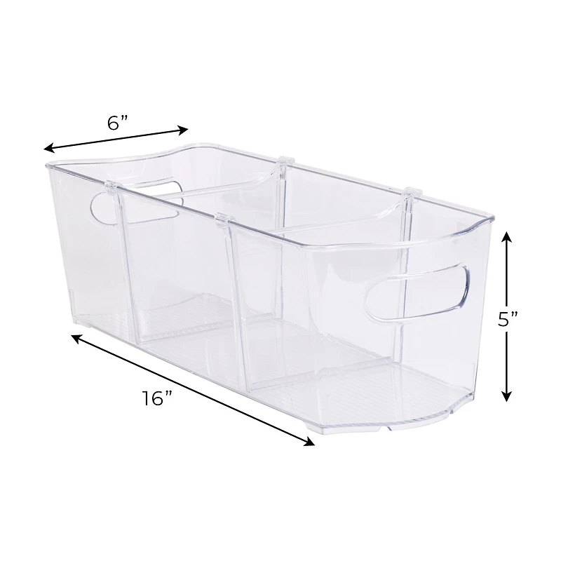 Slim Storage Bin with 2 Dividers, 16 in x 6 in x 5 in