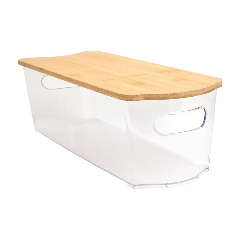 Slim Storage Bin with Bamboo Lid, 16 in x 6 in x 5 in
