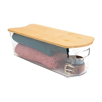 Slim Storage Bin with Bamboo Lid, 16 in x 6 in x 5 in