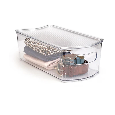 Wide Storage Bin with Lid, 12 in x 6 in x 4 in