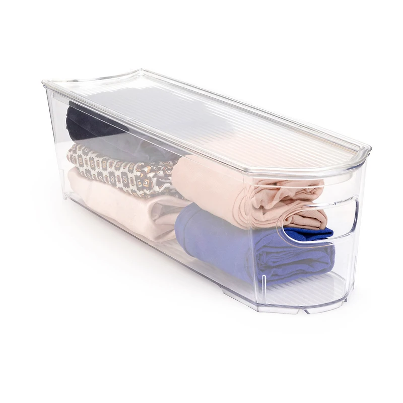 Narrow Storage Bin with Lid, 14 in x 4 in x 4 in
