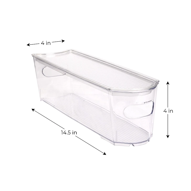 Narrow Storage Bin with Lid, 14 in x 4 in x 4 in