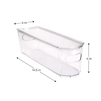 Narrow Storage Bin with Lid, 14 in x 4 in x 4 in