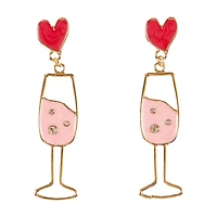 Happy Valentine's Day Goldtone Champagne Glass Drop Earring