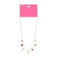 Happy Valentine's Day Goldtone Heart and Lock Charm Necklace