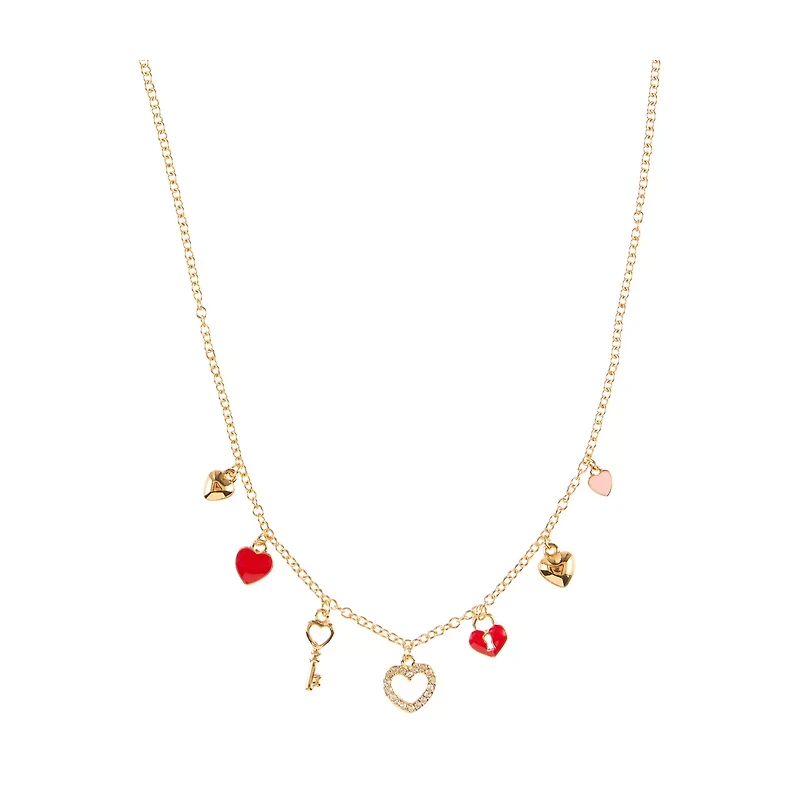 Happy Valentine's Day Goldtone Heart and Lock Charm Necklace