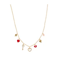 Happy Valentine's Day Goldtone Heart and Lock Charm Necklace
