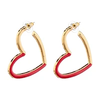 Happy Valentine's Day Goldtone Red Epoxy Heart Shaped Hoop Earring