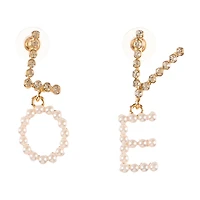 Happy Valentine's Day Goldtone "Love" Stone and Acrylic Pearl Drop Earring