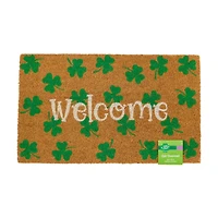 St. Patrick's Day Green Shamrock "Welcome" Coir Doormat, 18x30 in