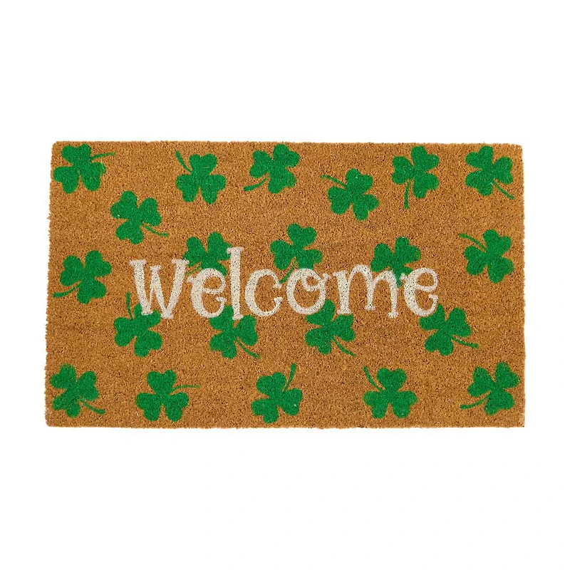 St. Patrick's Day Green Shamrock "Welcome" Coir Doormat, 18x30 in