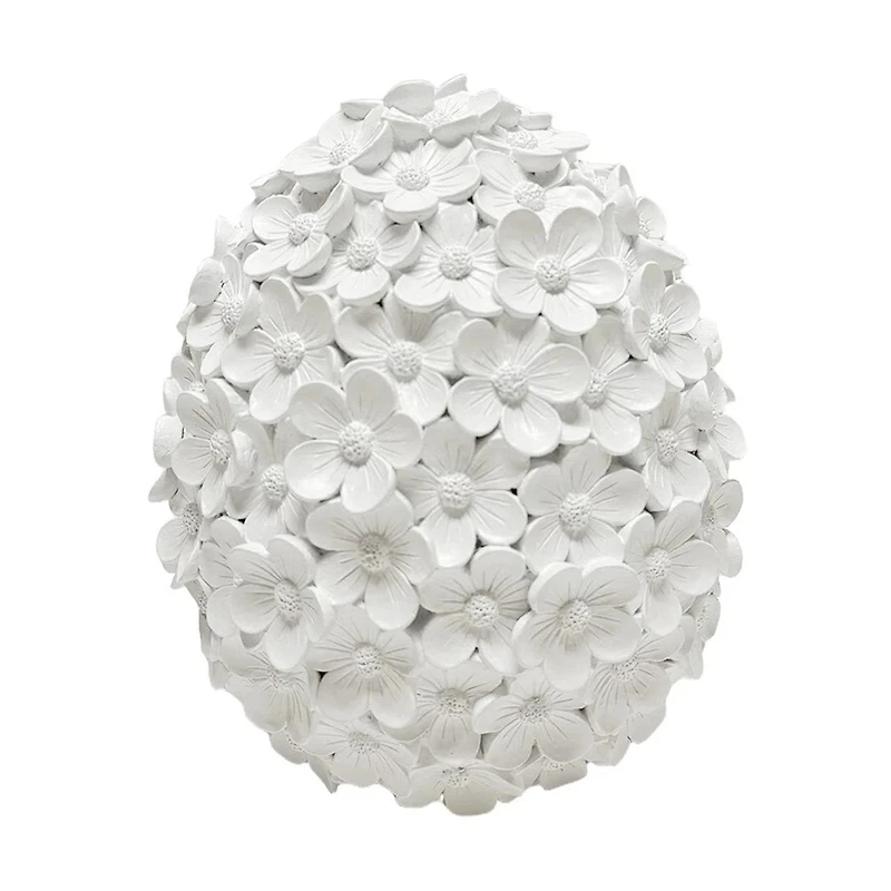 White Resin Floral Easter Egg, 10 in