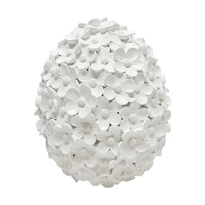 White Resin Floral Easter Egg, 10 in