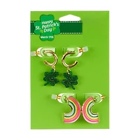 Happy St. Patrick's Day Goldtone Shamrock and Rainbow Duo Earring Set