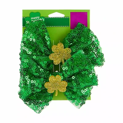 Happy St. Patrick's Day Green Sequined Bow Tie Hair Clip Set