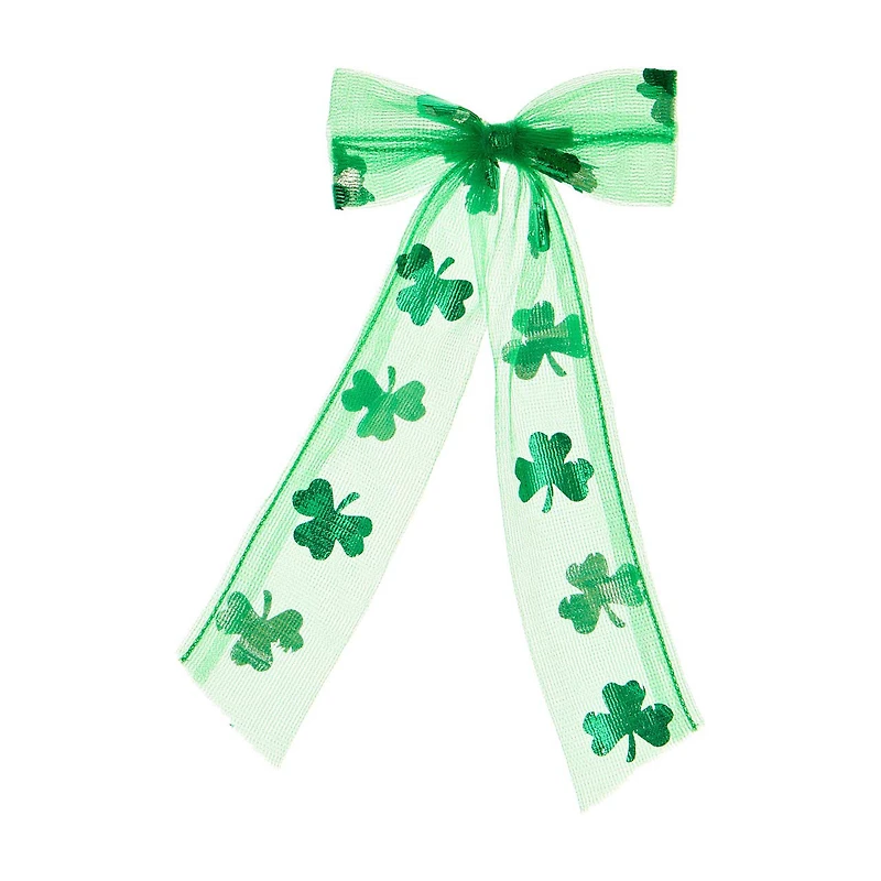 Happy St. Patrick's Day Green Shamrock Tulle Bow Hair Clip