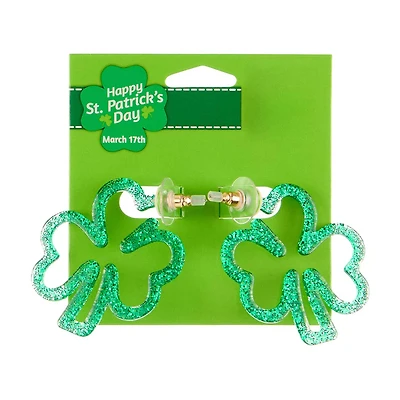 Happy St. Patrick's Day Green Glitter Shamrock Earring