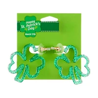 Happy St. Patrick's Day Green Glitter Shamrock Earring