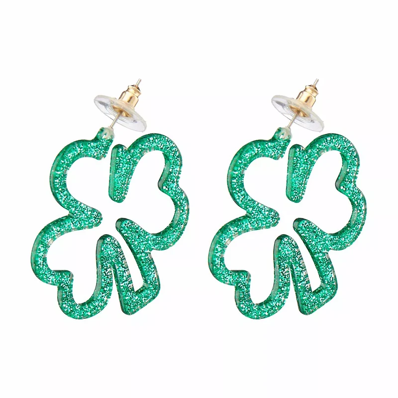 Happy St. Patrick's Day Green Glitter Shamrock Earring