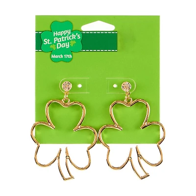 Happy St. Patrick's Day Goldtone Shamrock Drop Earring