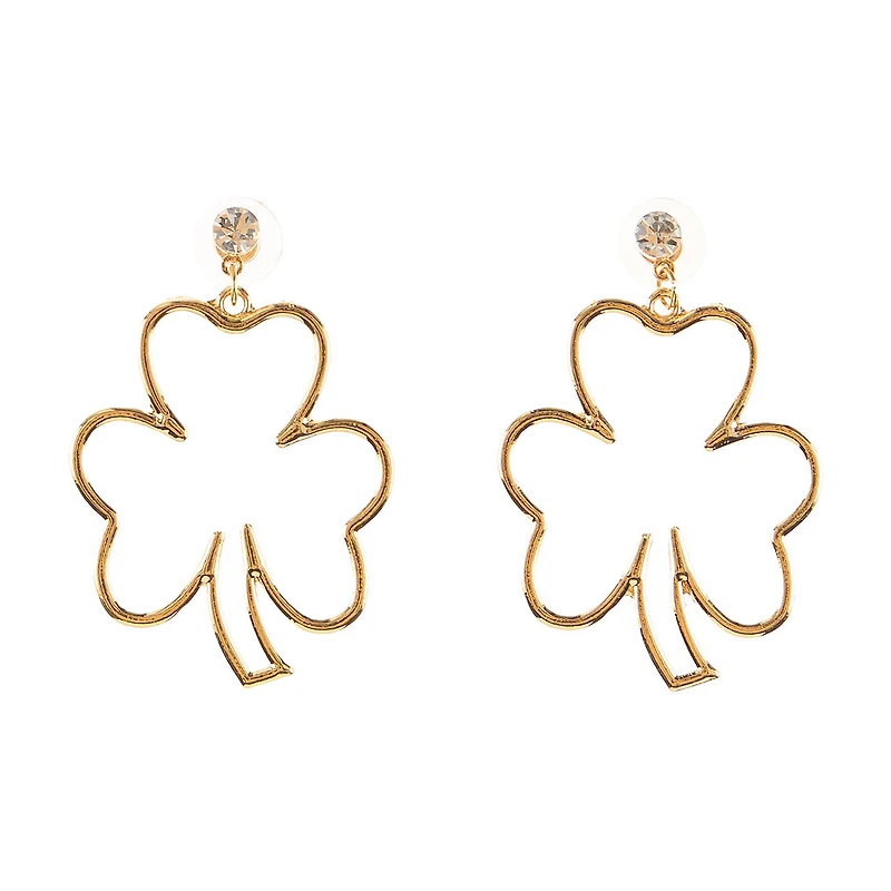 Happy St. Patrick's Day Goldtone Shamrock Drop Earring