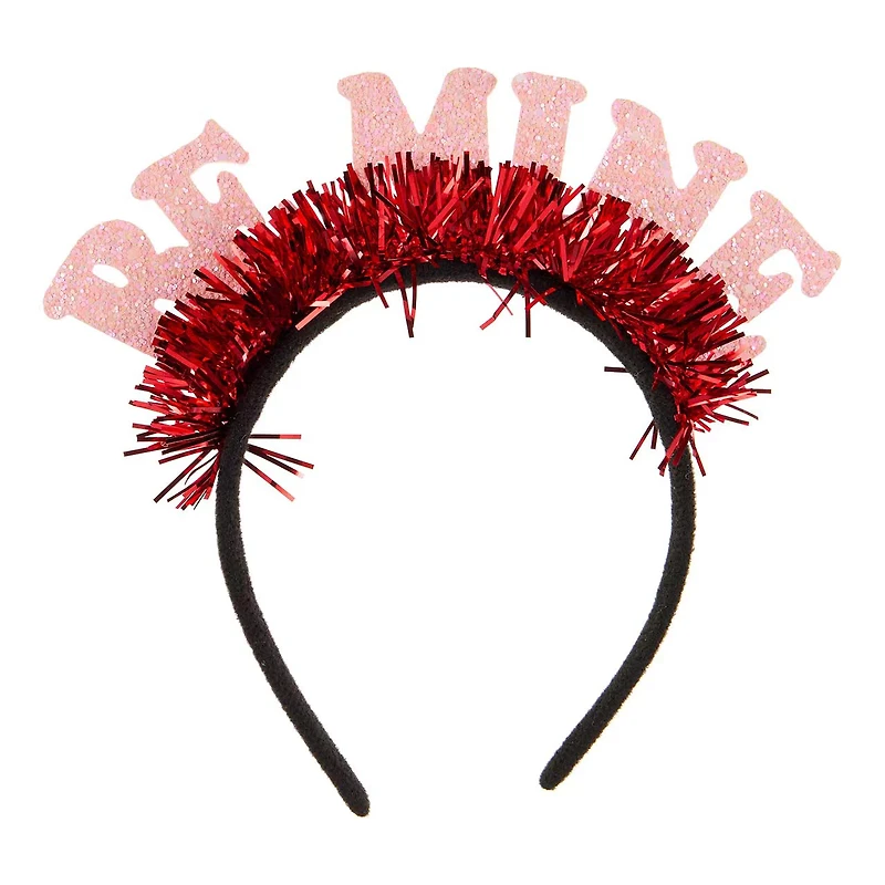 Heart Valentine's Day Pink and Red "Be Mine" Tinsel Headband