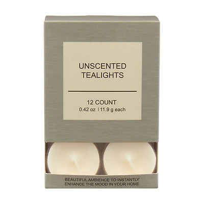 Tealight Candles, Unscented, 0.42 oz, 12 ct