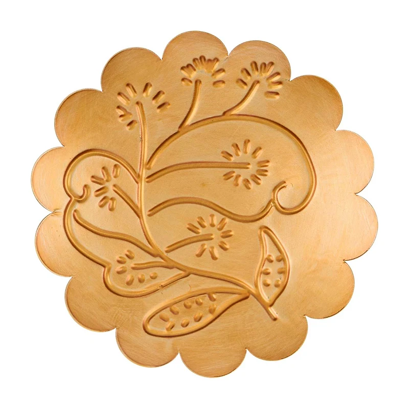 Gold Metal Tray with Floral Pattern