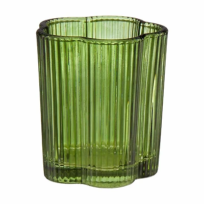 Ribbed Glass Votive Holder, Green, 3.3 in
