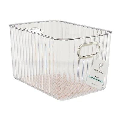 Plastic Storage Bin, Pink Floral Stripe, Small