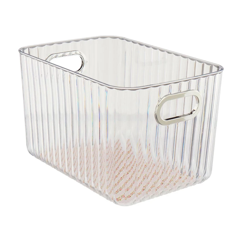 Plastic Storage Bin, Pink Floral Stripe, Small