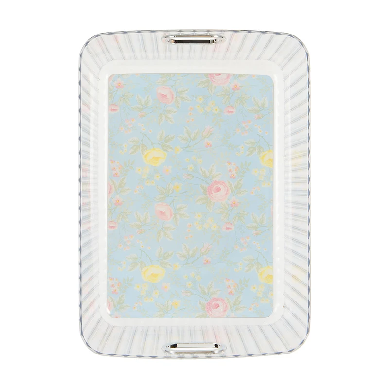 Plastic Storage Bin, Blue Floral, Large