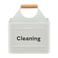 Cleaning Caddy with Wooden Handle, White