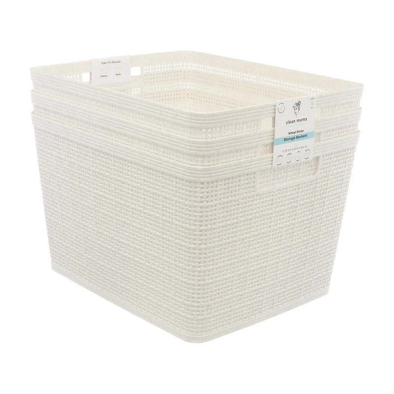 Clean Mama Wheat Straw Baskets, Large, 3 pk, Assorted