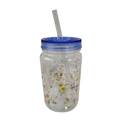 Easter Bunny Bow Drinking Mug with Straw, 14 oz