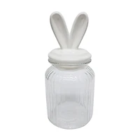 Easter Ribbed Glass Canister with Ceramic Bunny Ears Lid, Small