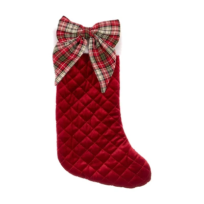 Christmas Quilted Plaid Bow Stocking, 20 in, Assorted