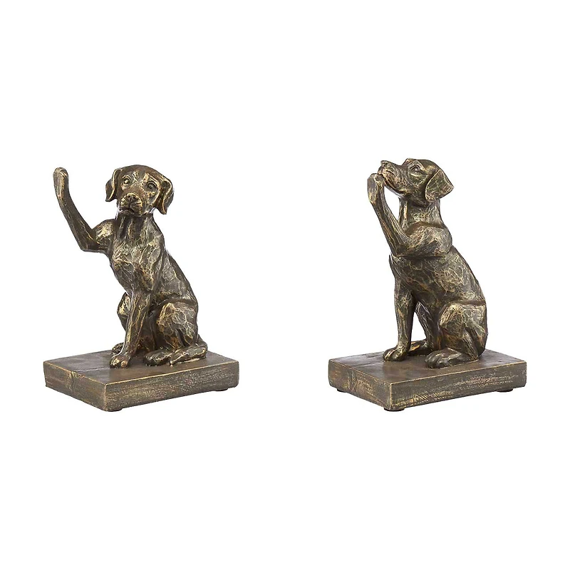 Bronzed Dog Bookends, Set of 2
