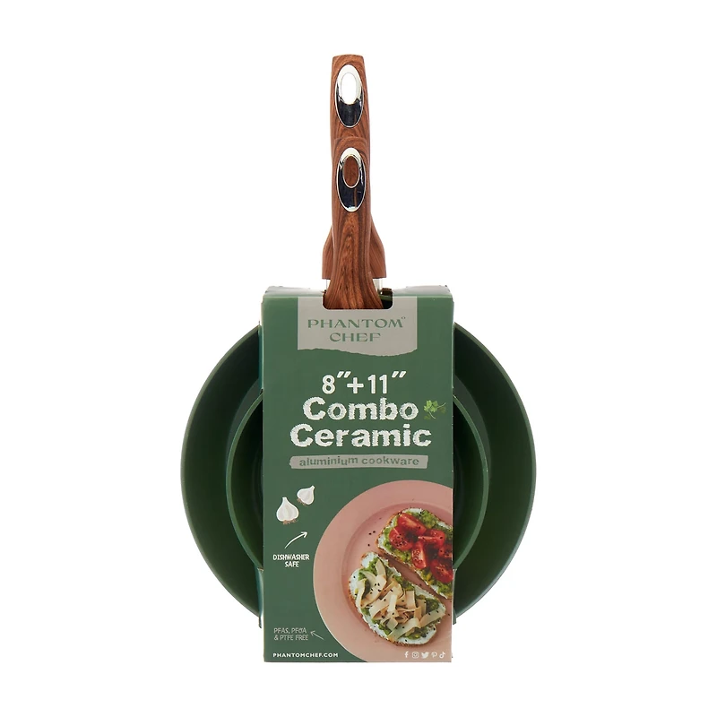 Phantom Chef Ceramic Aluminum Frying Pan Combo, 8 in & 11 in