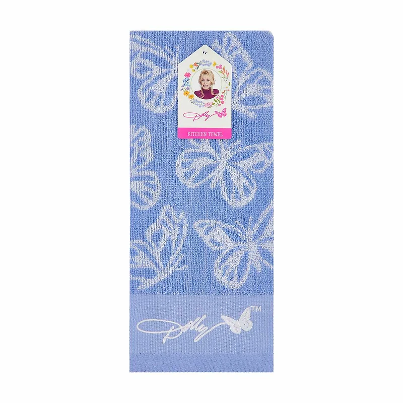 Dolly Parton Blue Butterflies Kitchen Towel
