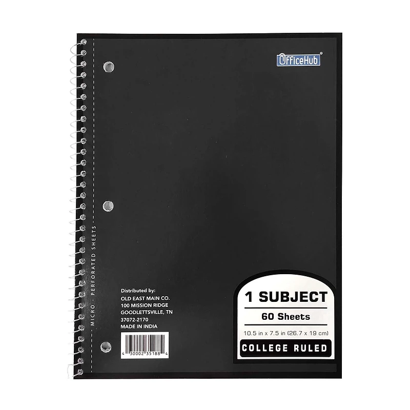 Office Hub 1-Subject College Ruled Notebook, 60 Sheets
