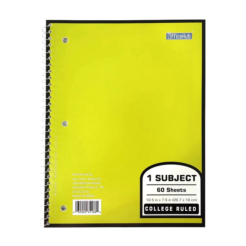 Office Hub 1-Subject College Ruled Notebook, 60 Sheets