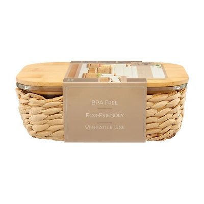 Rectangle Seagrass Glass Food Storage, 21 oz